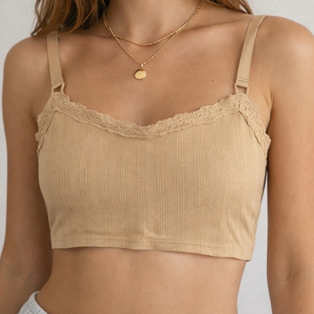 🐚🪼 2/15$ TOPS 🪼🐚 Aerie Tan Bralette Crop Top With Lace Trim